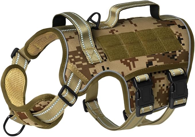 Dog Harness for Large Dogs Heavy Duty, No Pull Tactical Dog Harness with Molle System, Easy On and Off Service Dog Vest, Breathable Padded, Adjustable Reflective Pet Vest for Walking Hiking Training