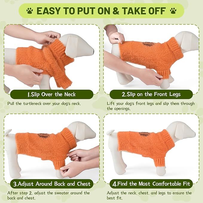 Small Dog Furry Pullover Sweater, Classic Turtleneck Dog Clothes for Cold Weather Cute Warm Pet Clothes for Chihuahua, Bulldog, Dachshund, Pug Orange X-Large