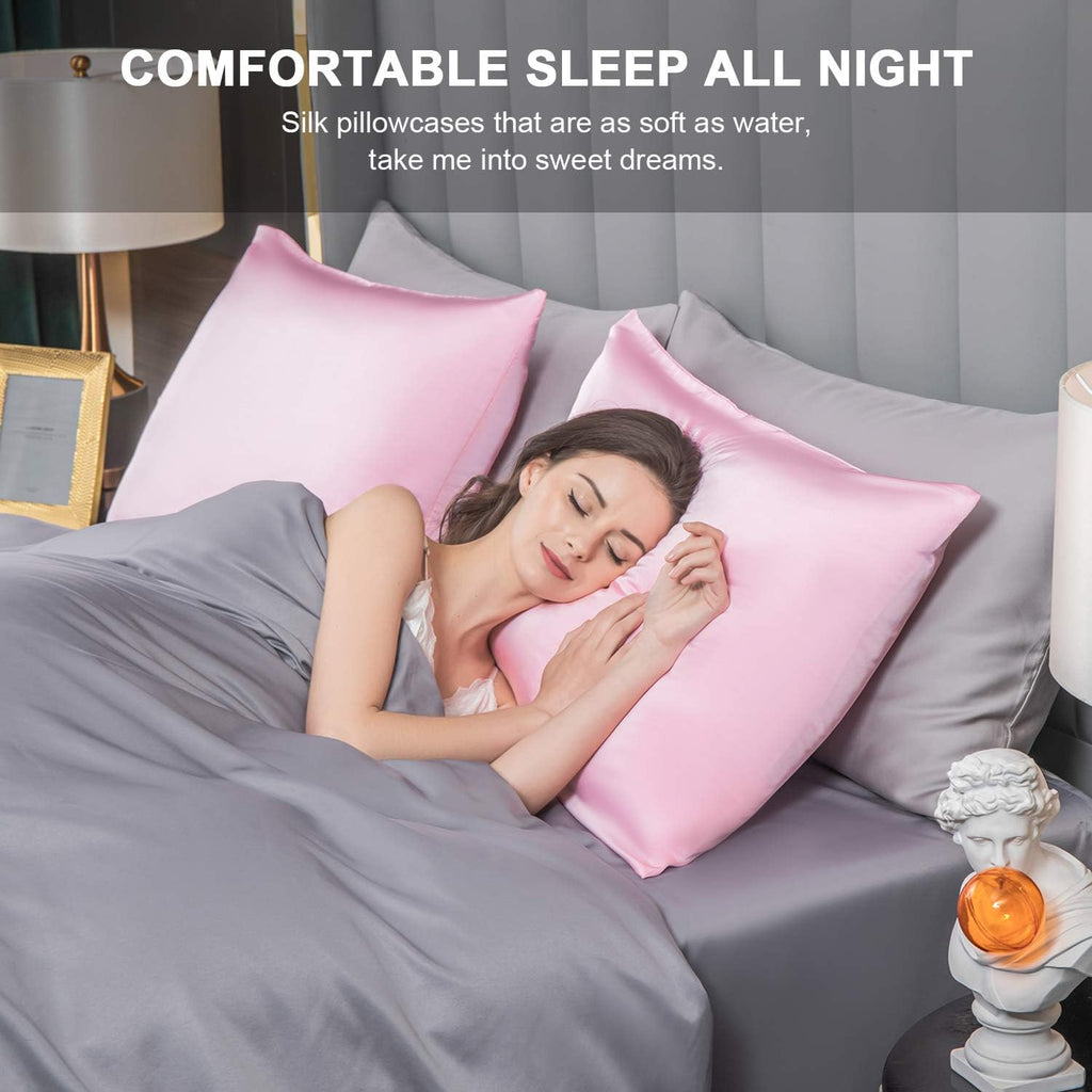 Mulberry Silk Pillowcase for Hair and Skin,Standard Size Cooling Silk Pillow Case with Hidden Zipper,Allergen Proof Dual Sides Soft Breathable Smooth Silk Pillow Cover for Women(King,Pink)