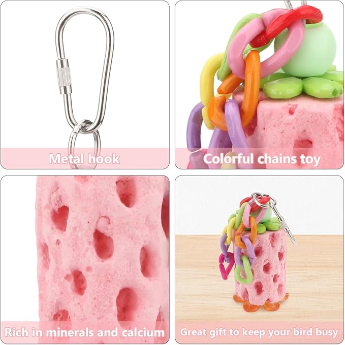 Wontee Bird Chewing Toys Bird Beak Grinding Stone Calcium Parakeet Treats for Budgies Cockatiels Conures Quaker Senegal Parrot (Random Color)