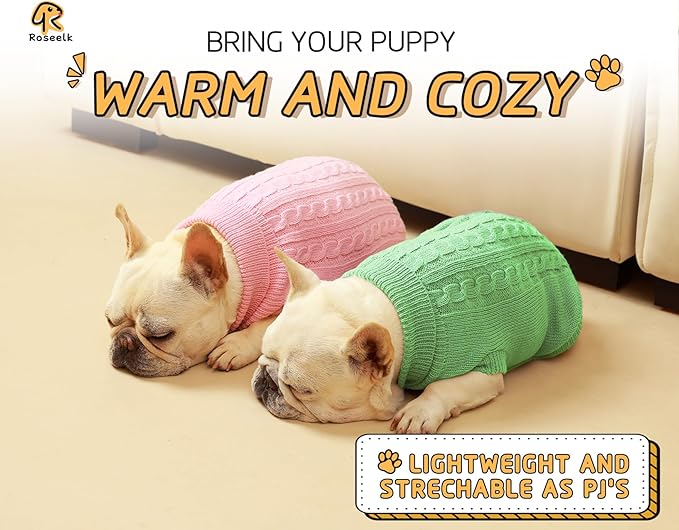 2 Pack Dog Sweaters for Small Dogs - Puppy Medium Warm Clothes in Winter, Turtleneck Pullover Design for Boy Girl Pet, Doggie, Cat, Kitten Chihuahua Bulldog Pug Beagles (M, Pink, Green)