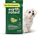 Earth Rated Vet-Developed Pet Eye Wipes, Hypoallergenic Cleaner for Dogs & Cats Eyes to Remove Dirt & Discharge, Fragrance Free, 70 Count