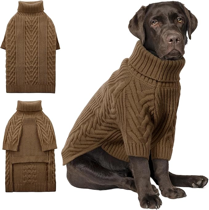 ASENKU XXL Dog Sweater, Dog Sweaters for Extra Large Dogs,Pet Sweatshirt Apparel Turtleneck Pullover Winter Dog Outfits for Pitbull, Labrador Retriever(Coffee, 2XL)