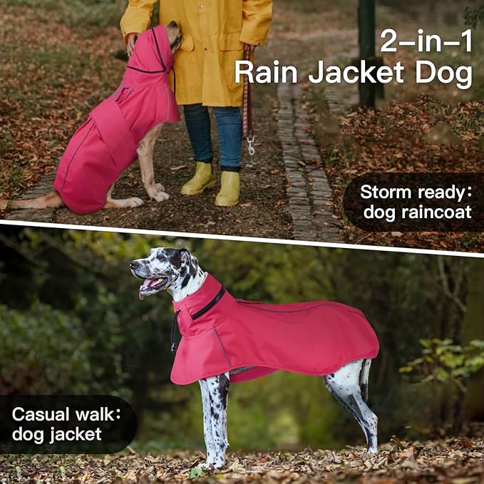 Dog Raincoat, Waterproof Rain Jacket for Large Dogs Poncho with Leash Hole Convertible Hood/Collar Reflective Rain Coat, Lightweight Breathable Stay Secure Walking (Neon Pink, XXXL)