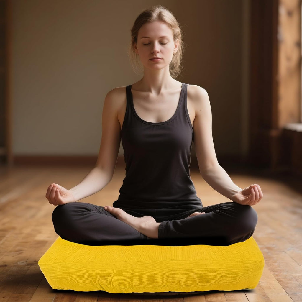 Meditation Floor Pillow Set of 2, Square Large Pillows Seating for Adults, Tufted Corduroy Cushion for Tatami Living Room, 22x22 Inch FP-Yellow