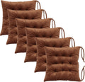 6 Pack Square Seat Cushion Chair Pads for Kitchen Dining Chairs, Soft Comfort Velvet Chair Mat Pillow Cushions with Ties for Office Desk Living Room Tatami 15.5", Coffee