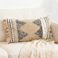 1Pc Boho Textured Lumbar Pillow Cover 12x 20, Diamond Woven Tufted Farmhouse Neutral Decorative Linen Pillow Cushion Case,Geometric Home Decor for Outdoor Couch Bedroom Car Black and White