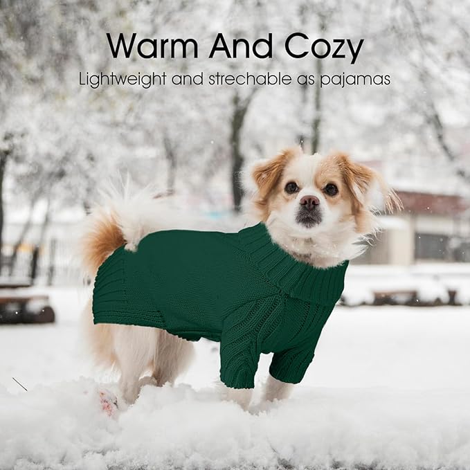 Dog Sweaters for Small Medium Large Dogs Girl, Classic Turtleneck Pet Sweater for Dogs, Thermal Doggy Winter Coat, Warm Dog Shirt Outfits, Double Knitting Collar for Outdoor Playing (L, Dark Green)