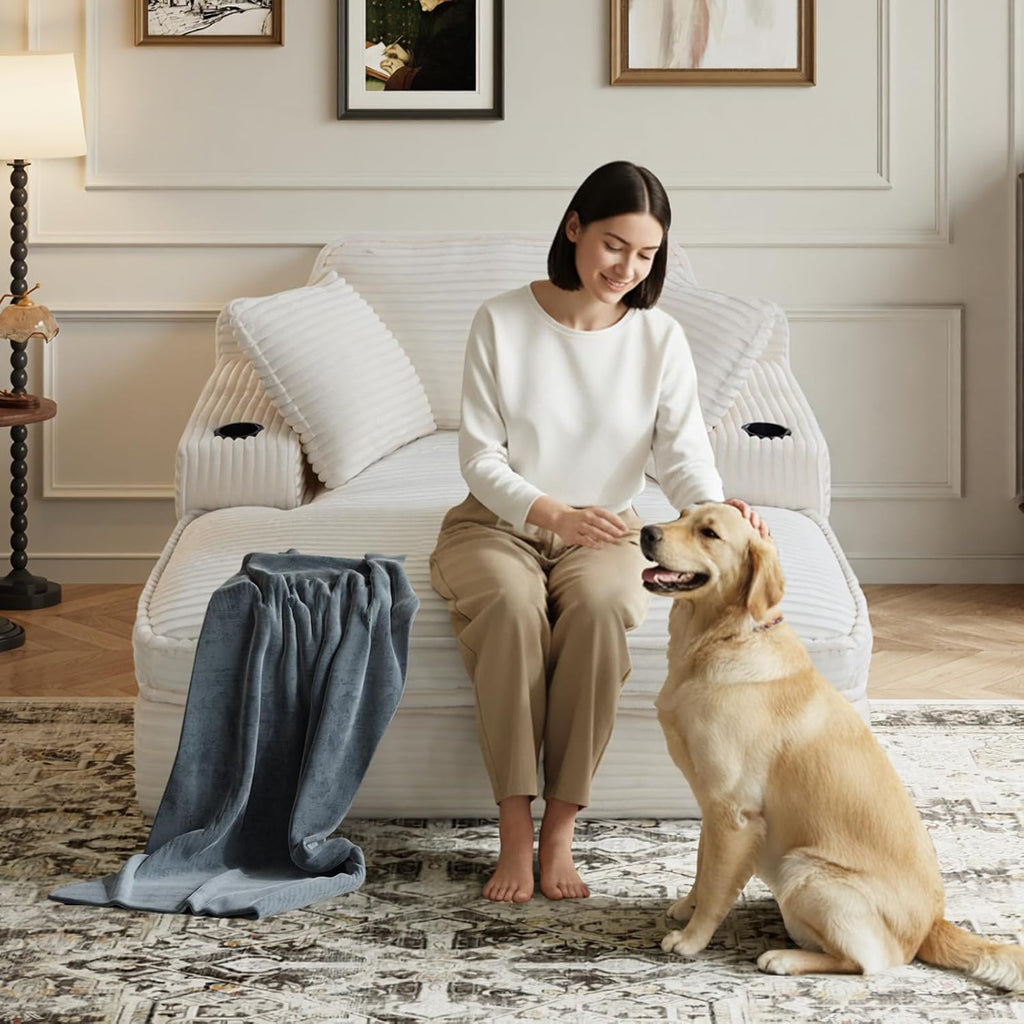 67" Chaise Lounge Chair Indoor, Cozy Oversized Fluffy Sofa with Cup Holders & Throw Pillows, Boneless Sleeper Cloud Couch for Living Room, Movie Room and Apartments, Beige