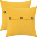 HWY 50 Yellow Chenille Throw Pillow Covers 16x16 Inch with Triple Buttons, Soft Farmhouse Accent Decorative Cushion Cases for Couch Sofa Bed Living Room Pack of 2