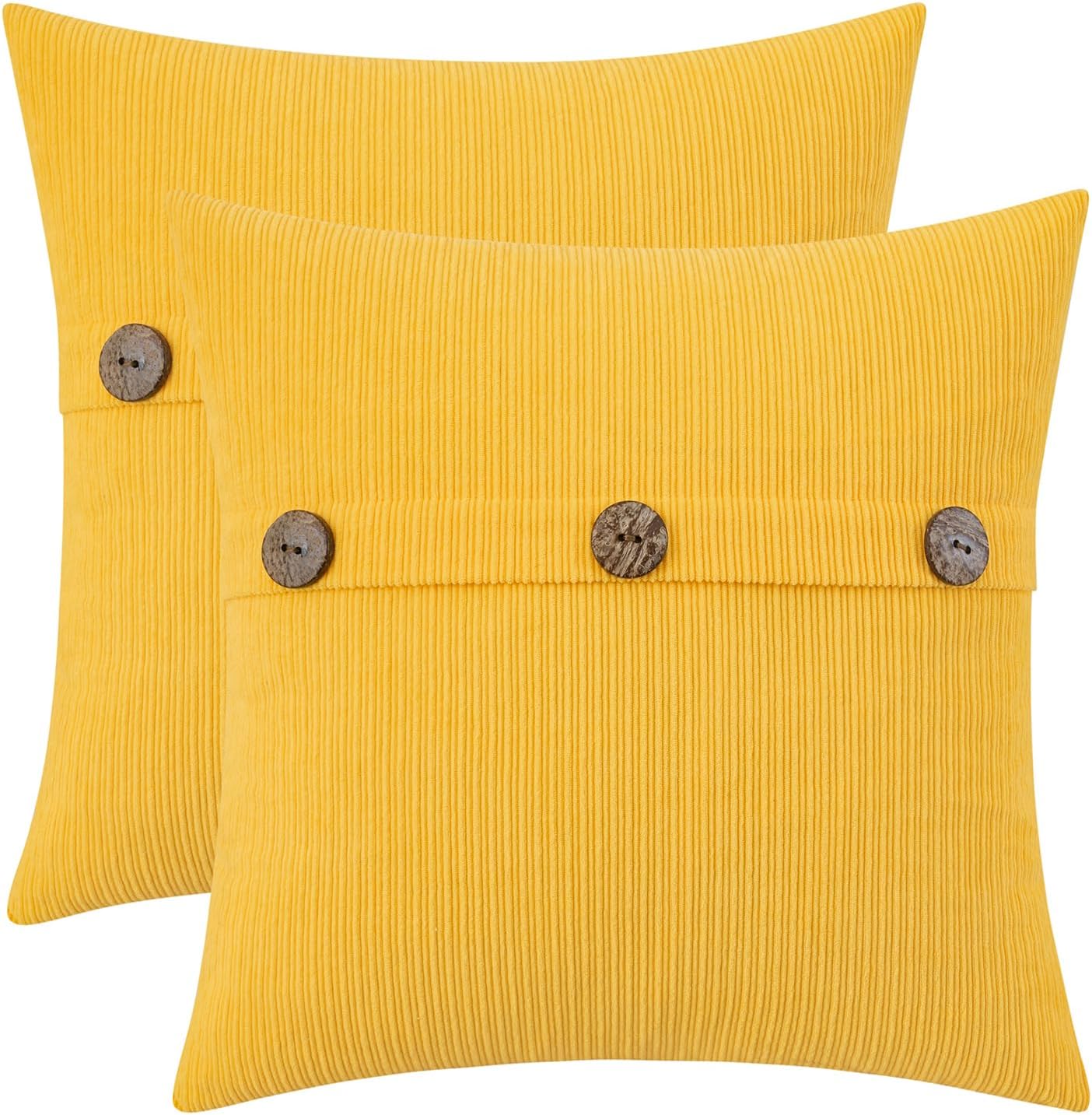 HWY 50 Yellow Chenille Throw Pillow Covers 20x20 Inch with Triple Buttons, Soft Farmhouse Accent Decorative Cushion Cases for Couch Sofa Bed Living Room Pack of 2