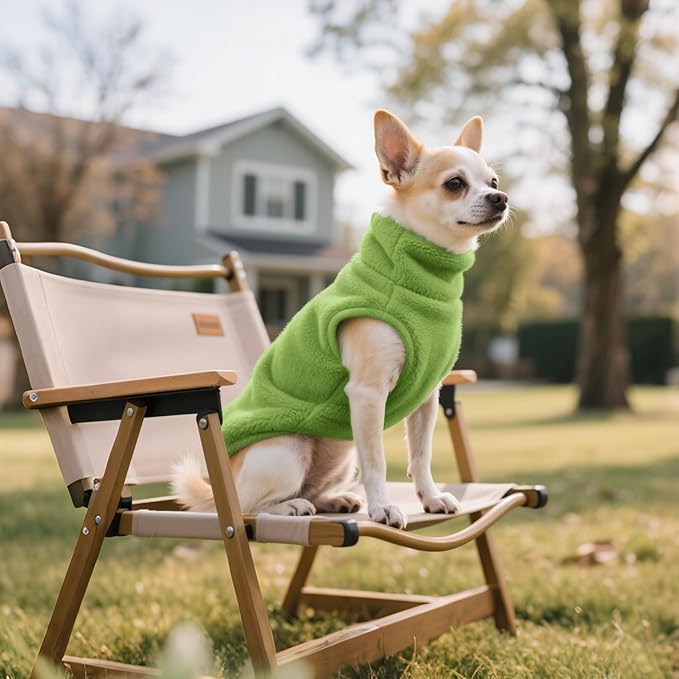 Idepet Dog Fleece Vest Sweater Zip Up Warm Pullover Dogs Jacket with D-Ring Leash Winter Cold Weater Coat Pet Sweatershirt Clothes Hoodie for Small Medium Dogs Boy Girl(Green,L)