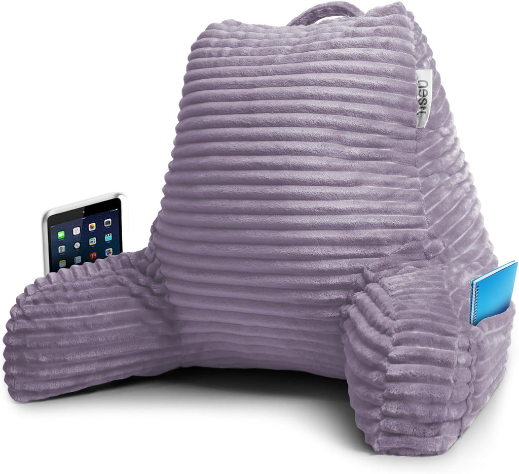 Nestl Reading Pillow with Shredded Memory Foam, Luxe Cut Plush Back Pillow for Sitting Up in Bed, Back and Arms Adjustable Support for Adult & Teens, Backrest Pillows with Washable Cover Dusty Purple
