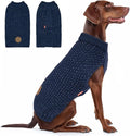 KYEESE Dog Sweater for Large Dogs with Leash Hole Warm Pullover with Reflective Yarn Male Thick Stretchy Knitwear Winter Soft Pet Coat boy for Cold Weather Comfy Dog Sweaters, Navy Blue, XXX-Large