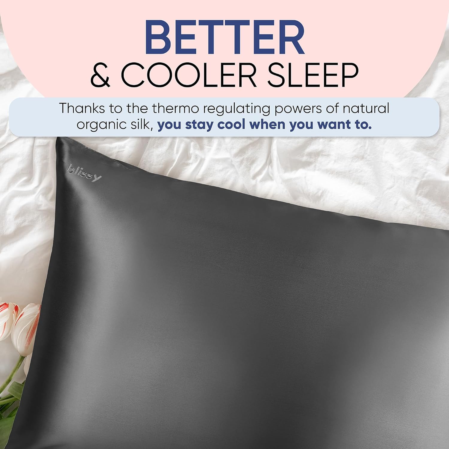 Blissy Silk Pillowcase - 100% Pure Mulberry Silk - 22 Momme 6A High-Grade Fibers - Silk Pillow Cover for Hair & Skin - Regular, Queen & King (Gray, King)