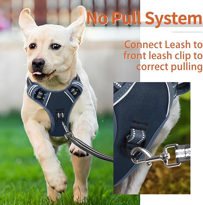 HEELE Dog Harness for Large Dogs No Pull Dog Vest Harness for Large Dog with Soft Padded Handle Reflective for Outdoor Training, Royal Blue, L