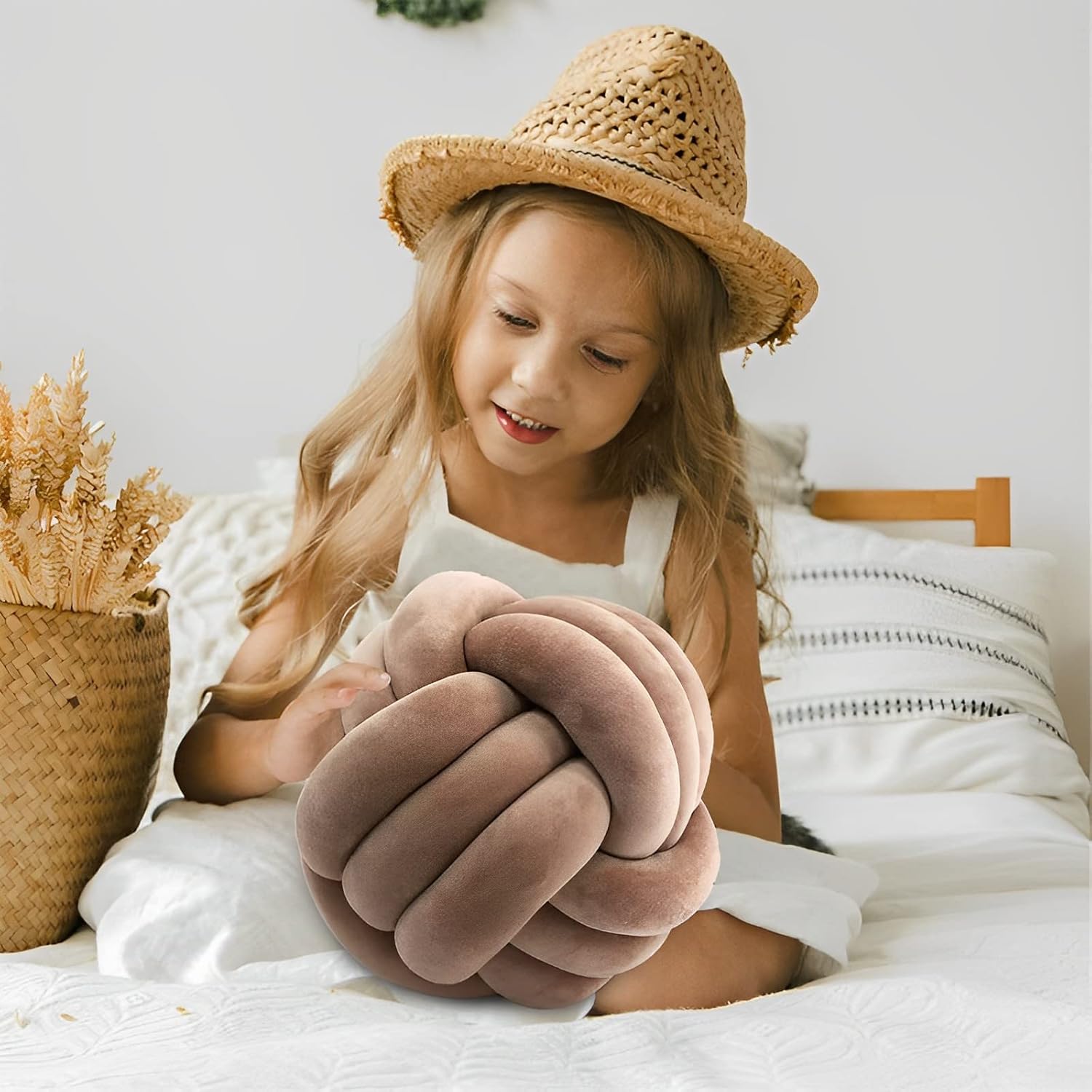 Knot Ball Pillows, Round Throw Pillow Cushion Home Decoration Soft Plush Pillow, Throw Knotted Ball Pillow Handmade Children Room Decoration Round Plush Toy Pillow (Coffee,11"/28cm)