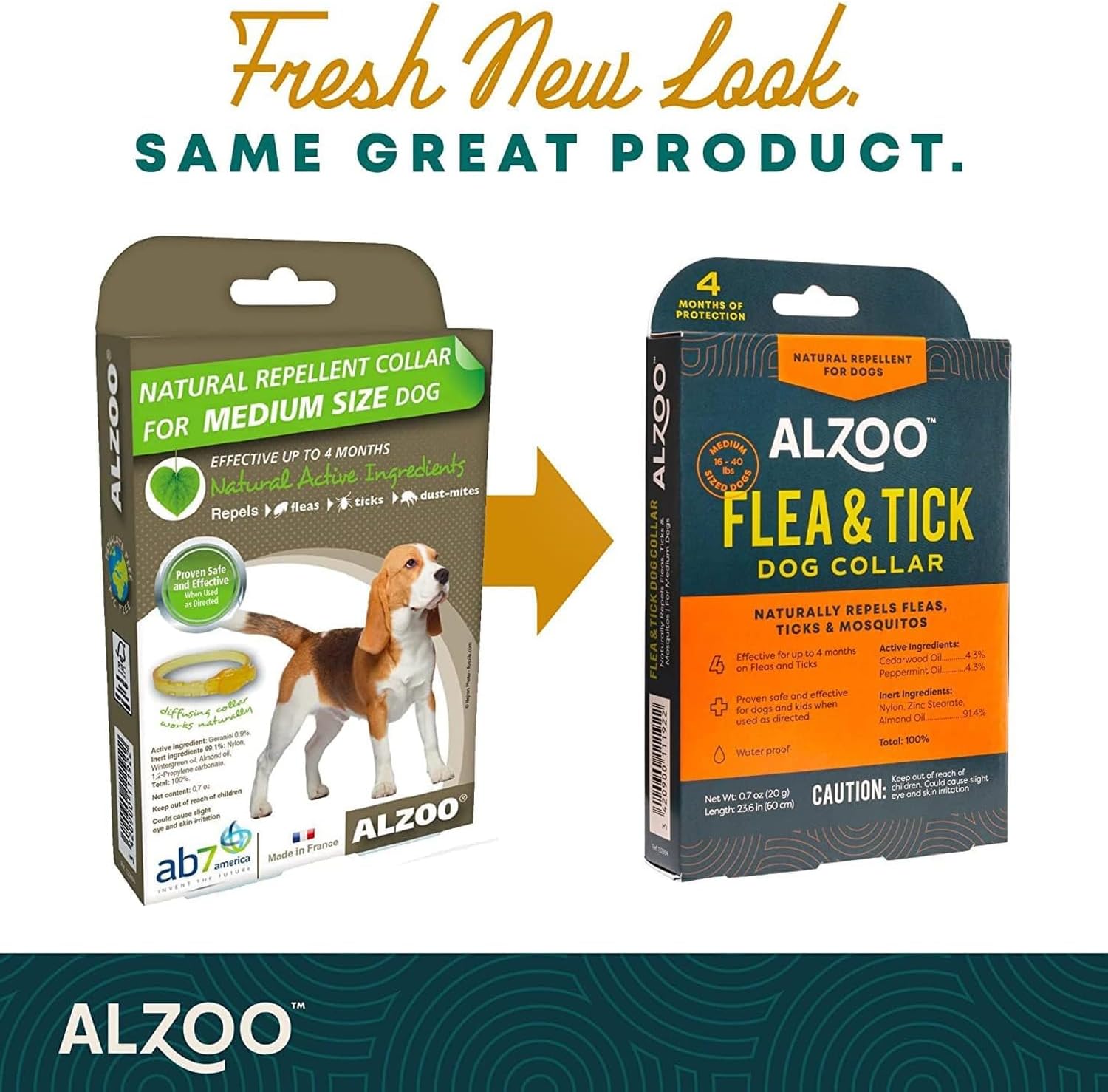 ALZOO Natural Flea & Tick Dog Collar - Helps Repel Fleas, Ticks & Mosquitoes - 100% Plant-Based Active Ingredients - Waterproof - Up to 4 Months Protection - Medium-Sized Dogs: 16-40 lbs - Single