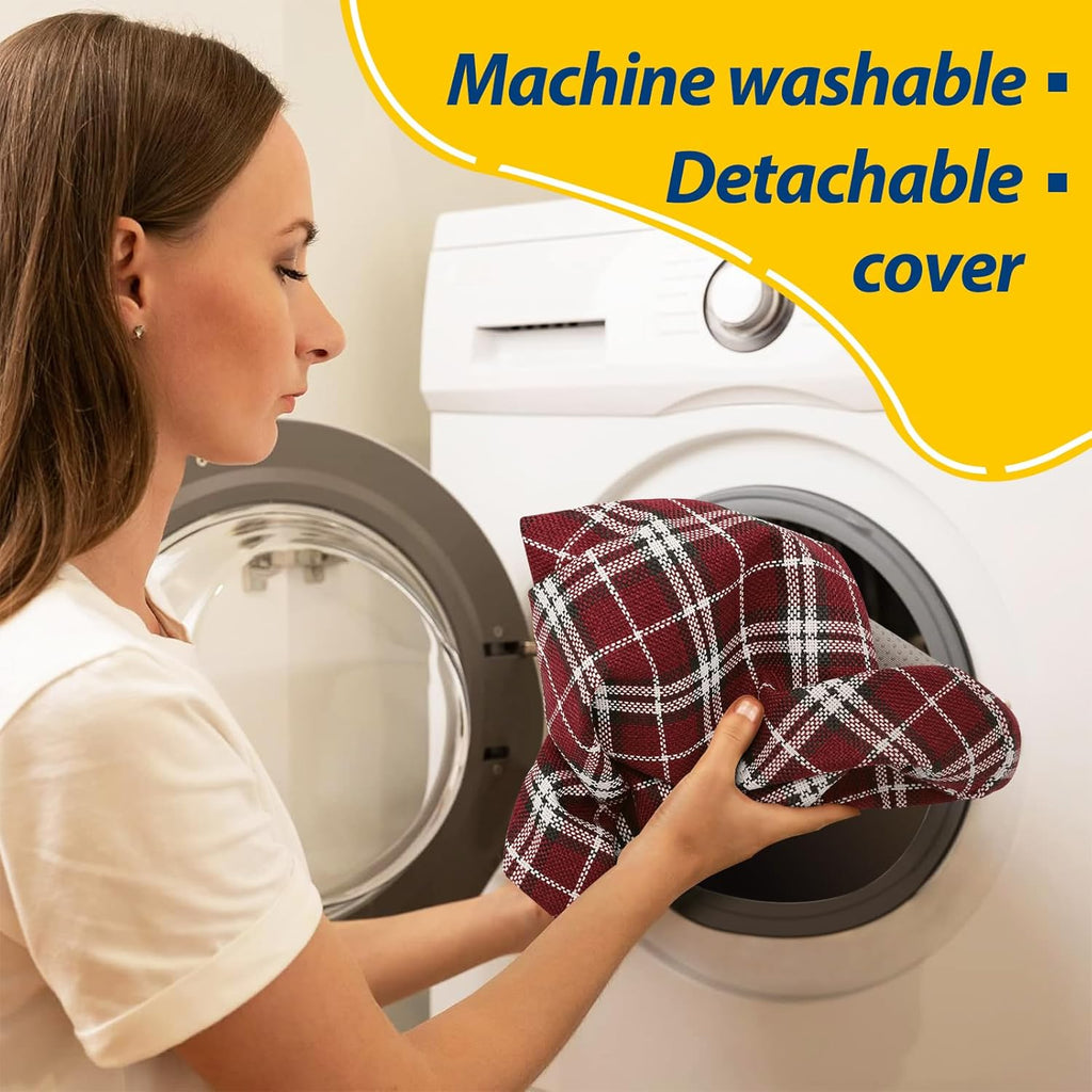 AAAAAcessories D-Shaped Chair Cushions, 2" Thick Dining Chair Pads with Ties and Removable, Machine-Washable Cover, 17" x 16", Set of 4, Red Checkered