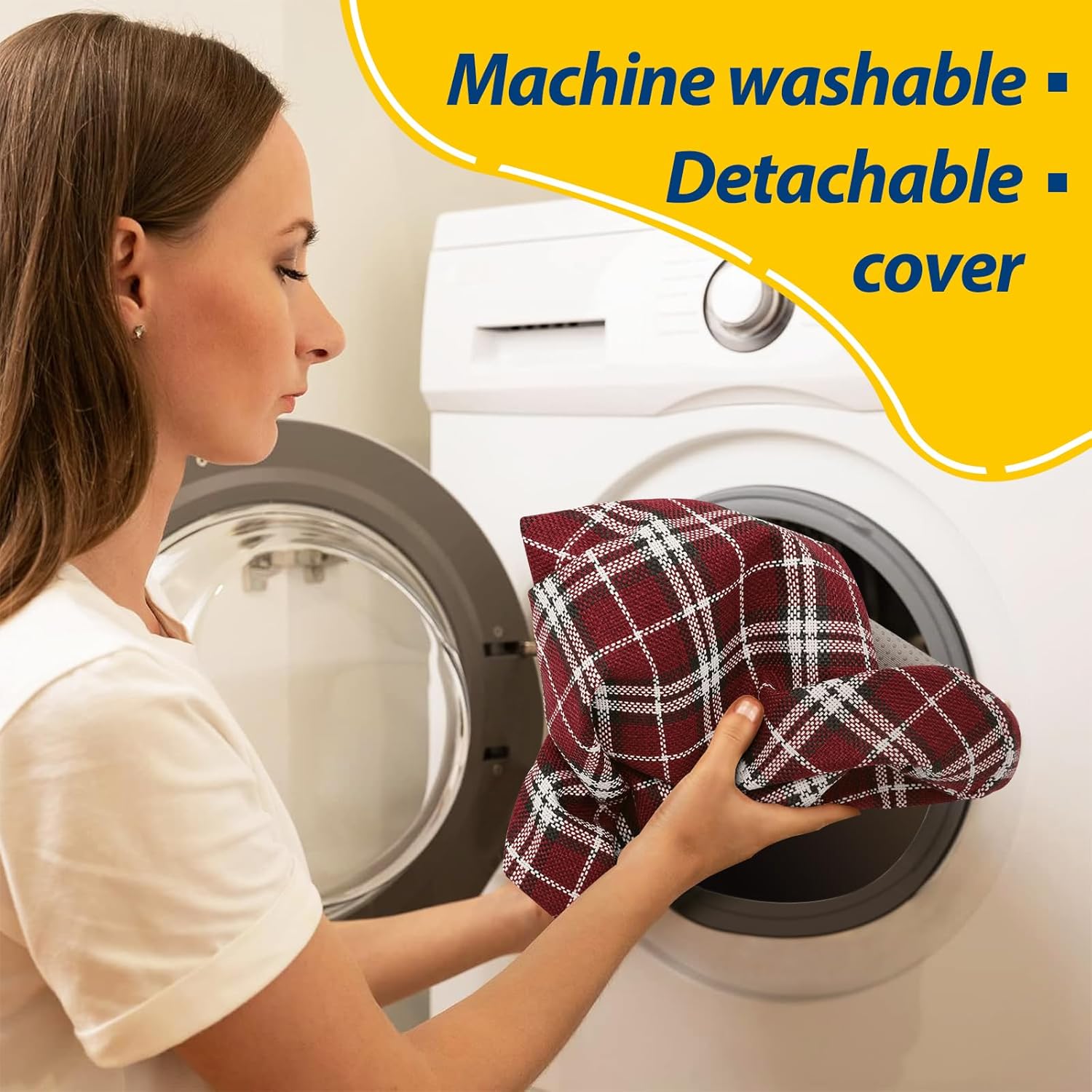 AAAAAcessories D-Shaped Chair Cushions, 2" Thick Dining Chair Pads with Ties and Removable, Machine-Washable Cover, 17" x 16", Red Checkered