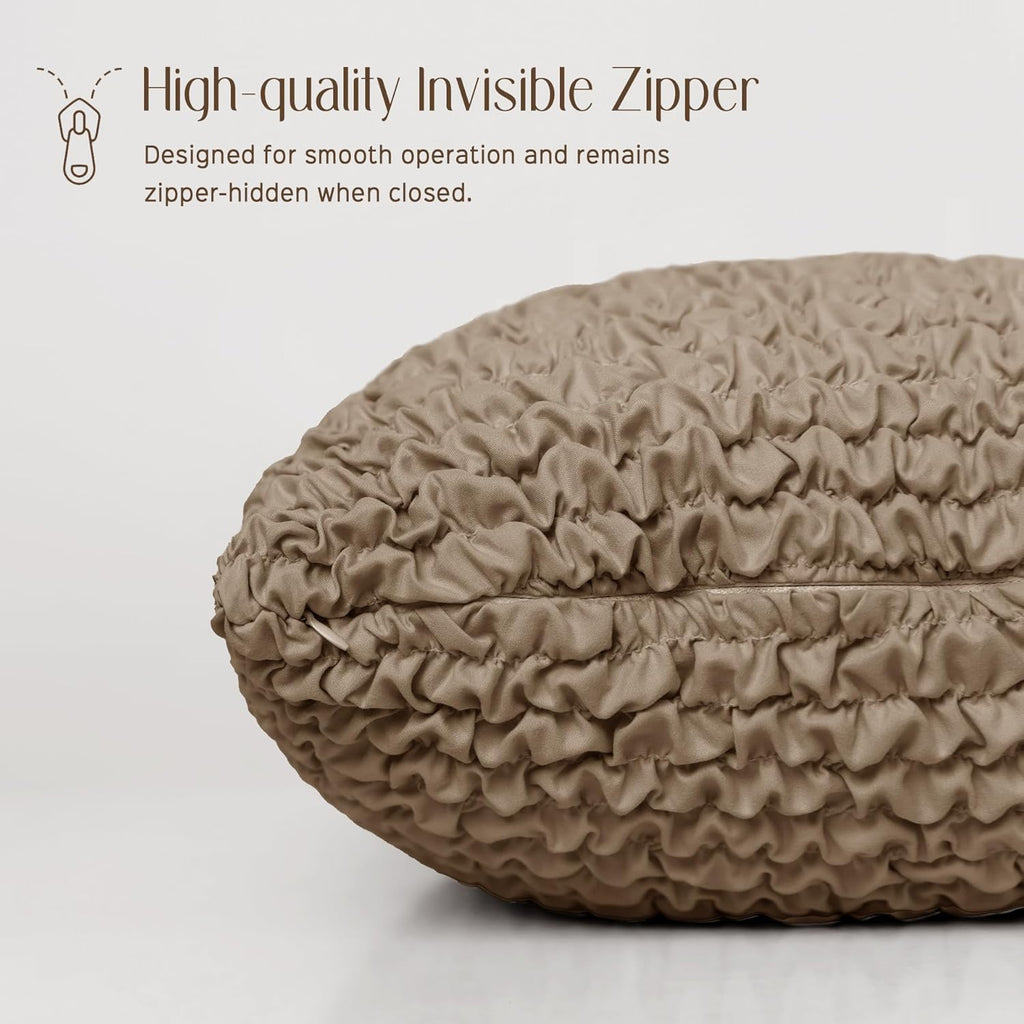 Throw Pillow Covers 18x18 Inch Solid Stretch Fabric Flexible Size Decorative Pillow Covers 20x20 Inch with Hidden Zipper Farmhouse Square Cushion Case for Couch Sofa Bed (Pack of 1, Tan)