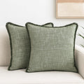 20x20 Textured Cotton Pillow Covers Green with Decorative Fringe Boho Farmhouse Cushion Cover with Tassels Linen Like Accent Pillowcases for Bed Couch Chair Sofa Living Room Set of 2