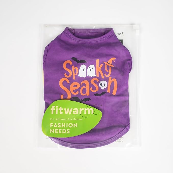 Fitwarm Halloween Spooky Season Dog Shirt, Funny Dog Clothes for Small Dogs Boy Girl, Holiday Doggy Tank Top, Pet Outfit, Purple, Orange, XS