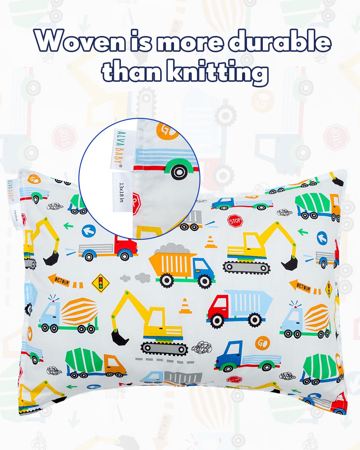 ALVABABY Toddler Pillowcases 2 Pack Organic Cotton Kids Pillow Cover Fit 13"x 18" or 12"x16" Envelope for Girl Boy Sleepy Travel(Pillowcase Only)