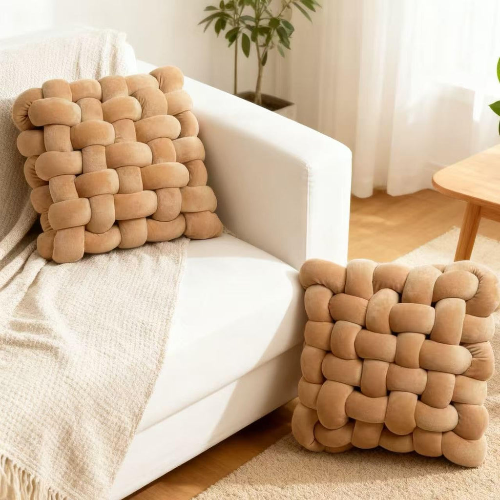 2Pcs Square Knot Throw Pillows, Suitable For Bedroom Decoration, Sofa Decorative Pillows, Home Decoration, Home Decor Living Room 12 inches * 13 inches (Coffee Color)