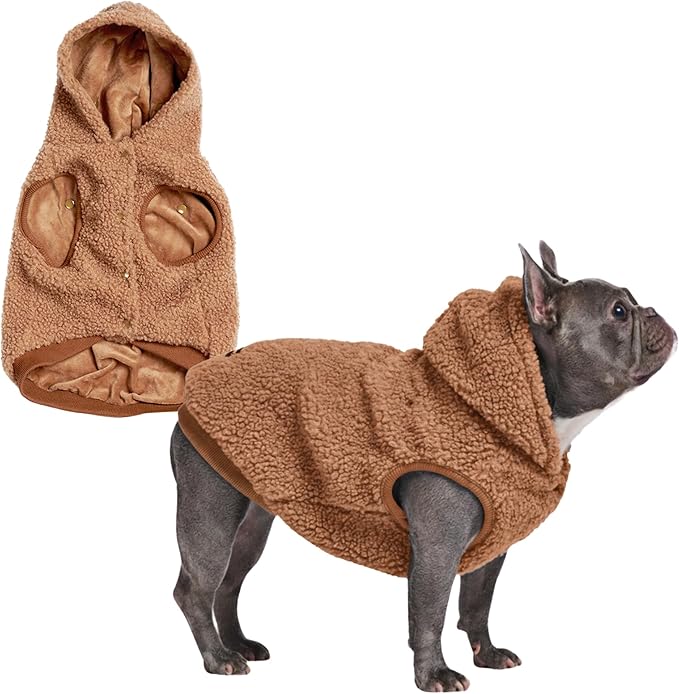 Spark Paws Teddy Dog Sweater, Sherpa Jacket Vest with Warm Fleece Lining, Winter Coat Suitable for Small Medium Large XL XXL Breeds - Brown - XL