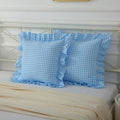 2 Pack Vintage Sky Blue Plaid Ruffle Throw Pillow Covers,Washed Cotton Checkered Gingham Pillow Covers 20"x20" for Sofa,Couch,Bed and Living Room