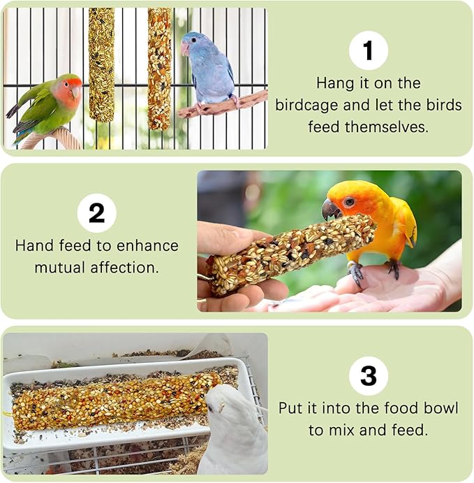 Fhiny Parakeet Treats, 4 PCS Natural Bird Crunch Sticks Grains Mixed Budgie Snacks Cockatiel Food Sticks Long-Lasting Chewing Toys for Parakeet Cockatiel Budgie Conure Parrot Lovebird Finch