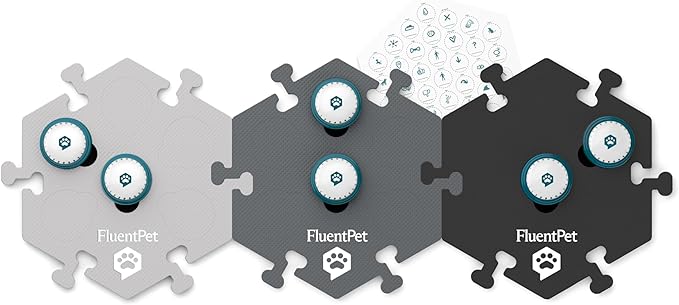 FluentPet Speak Up! Get Started Kit with Clearer Upward-Facing Sound - 6 Recordable Buttons for Dogs & 3 Grey HexTiles | Dog & Cat Communication Buttons Set | with Batteries