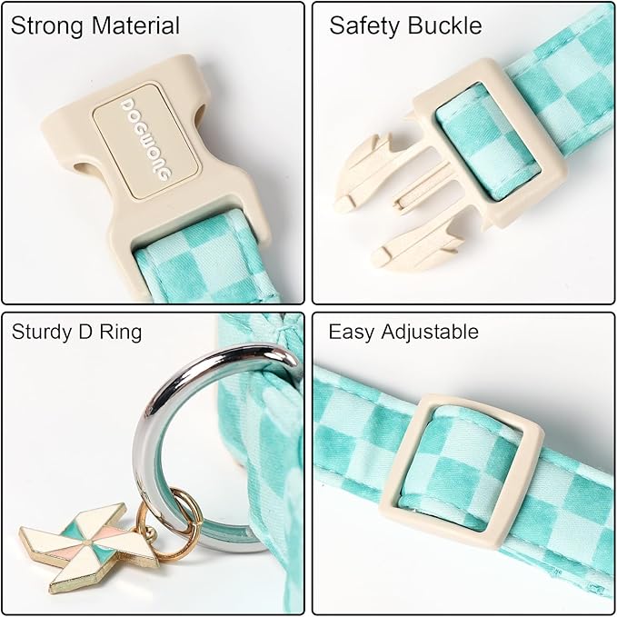 DOGWONG Green Dog Collar, Green Plaid Dog Collar Durable Checkered Pet Dog Collars Cute Summer Boy Puppy Necklace for Small Medium Large Dogs