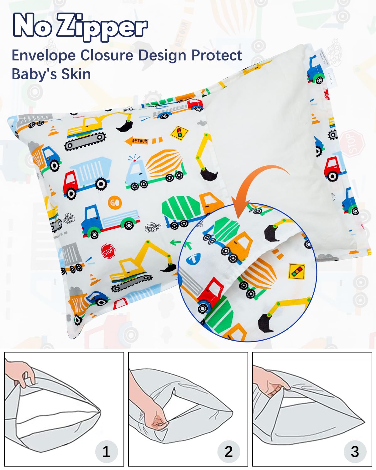 ALVABABY Toddler Pillowcases 2 Pack Organic Cotton Kids Pillow Cover Fit 13"x 18" or 12"x16" Envelope for Girl Boy Sleepy Travel(Pillowcase Only)