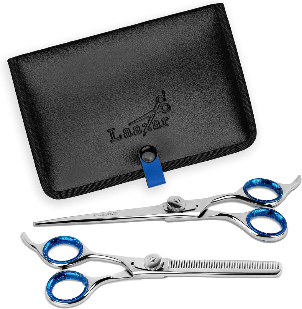 Laazar Pet Grooming Set - 7" Straight Pet Grooming Scissors & 6.5" Pet Thinning Shears with 42 Teeth | Professional Dog Scissors Kit | Use as Cat and Dog Shears