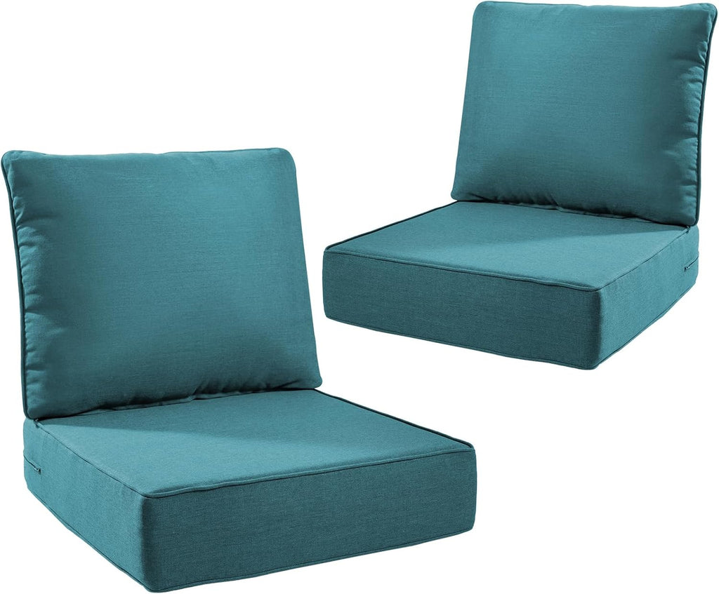 6" Thick Outdoor Cushions 24x24x6, 2-Set Deep Seat Patio Cushions with Removable Cover, Waterproof & Fade Resistant Replacement for Wicker Chair, Loveseat, Sofa - Peacock Green