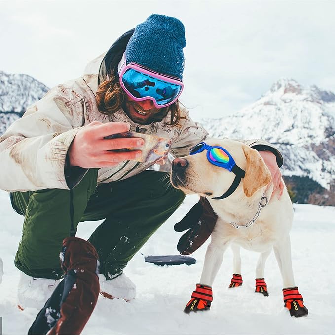 DcOaGt Dog Shoes for Large Dogs 4PCS Anti-Slip Dog Boots & Paw Protectors for Hot Pavement Winter Snow Hiking Walking, Waterproof Breathable and Reflective Dog Booties for Large Size Dogs