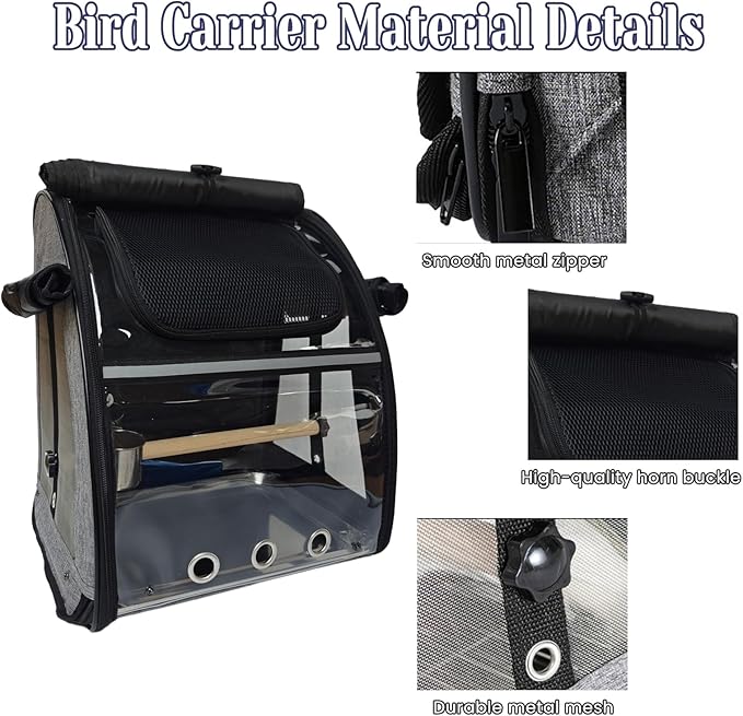 Portable Bird Carrier Backpack - Ideal Bird Travel Carrier for Parrot, Finch, Sparrow - Bird Backpack with Portable Cage