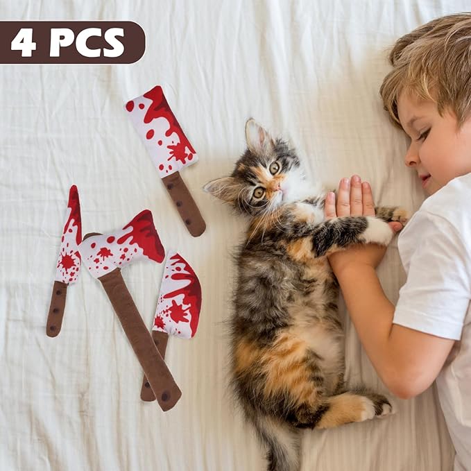 EXPAWLORER Cat Catnip Toys- 4 Psc Interactive Stuffed Knife Cat Nip Toy for Indoor Cats, Bite Resistant Chew Toys Teeth Cleaning Gift for Kitten