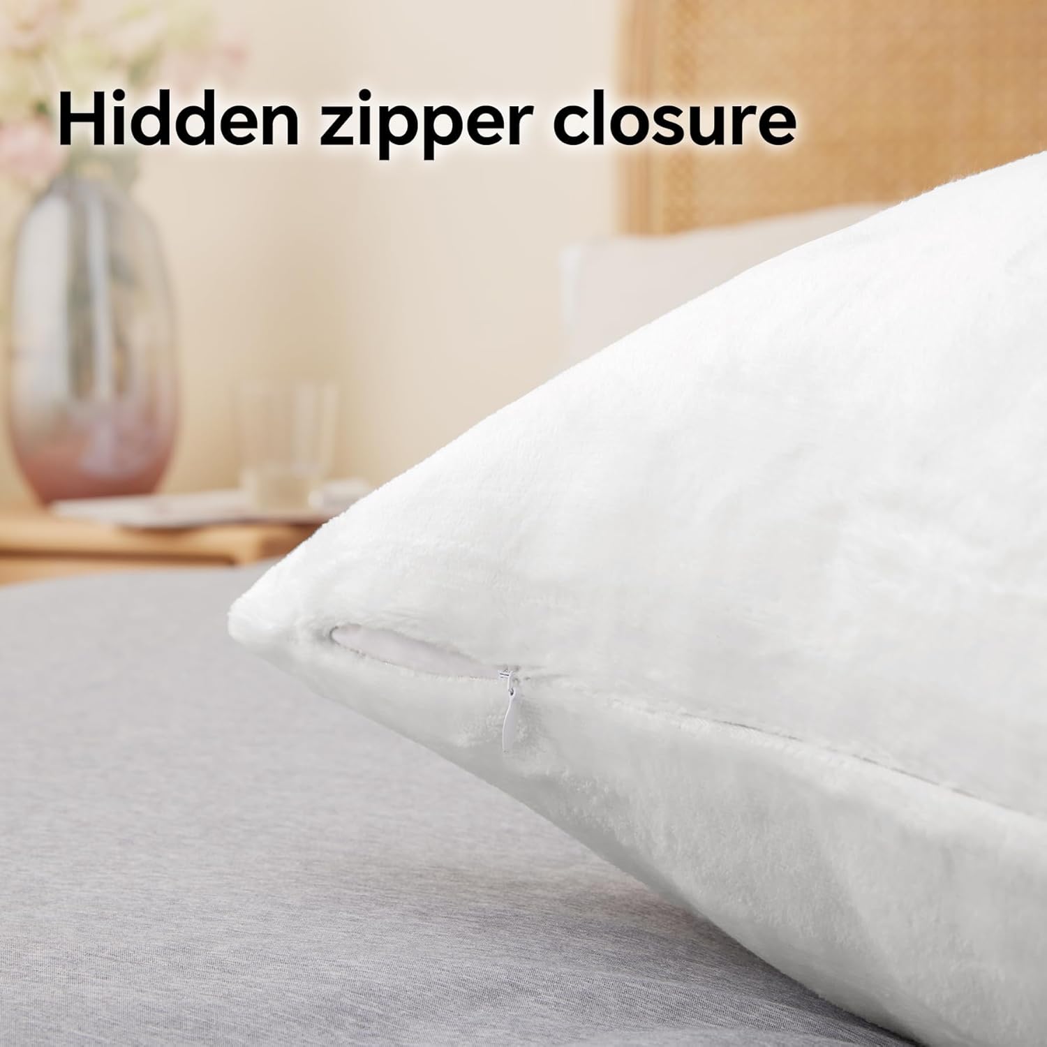 BEDELITE Flannel King Size Pillow Cases Set of 2, Super Soft Fleece Pillowcases with Zipper for Bedroom, Sofa, Couch,Luxury Cozy Fuzzy Velvet Pillow Shams for All Seasons(20x36 Inches,Bright White)