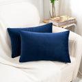 HWY 50 Navy Blue Velvet Rectangular Throw Pillow Covers 12x20 Inch, Pack of 2 Soft Cozy Solid Decorative Luxury Cushion Cases for Couch Sofa Bed Living Room Bedroom