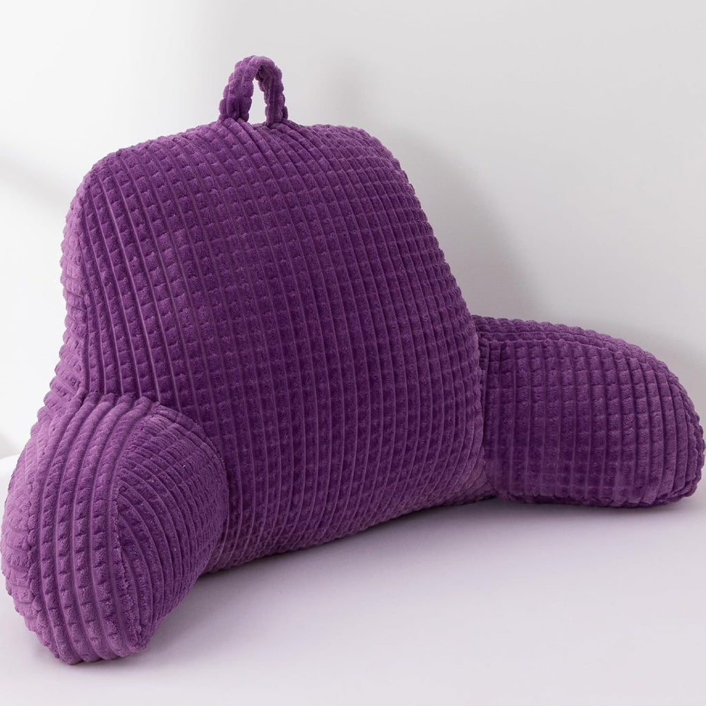 A Nice Night Reading Pillow Bed Wedge Large Adult Children Backrest with Arms Back Support for Sitting Up in Bed/Couch for Lounging Bedrest,Waffle Stereoscopic Design,Purple