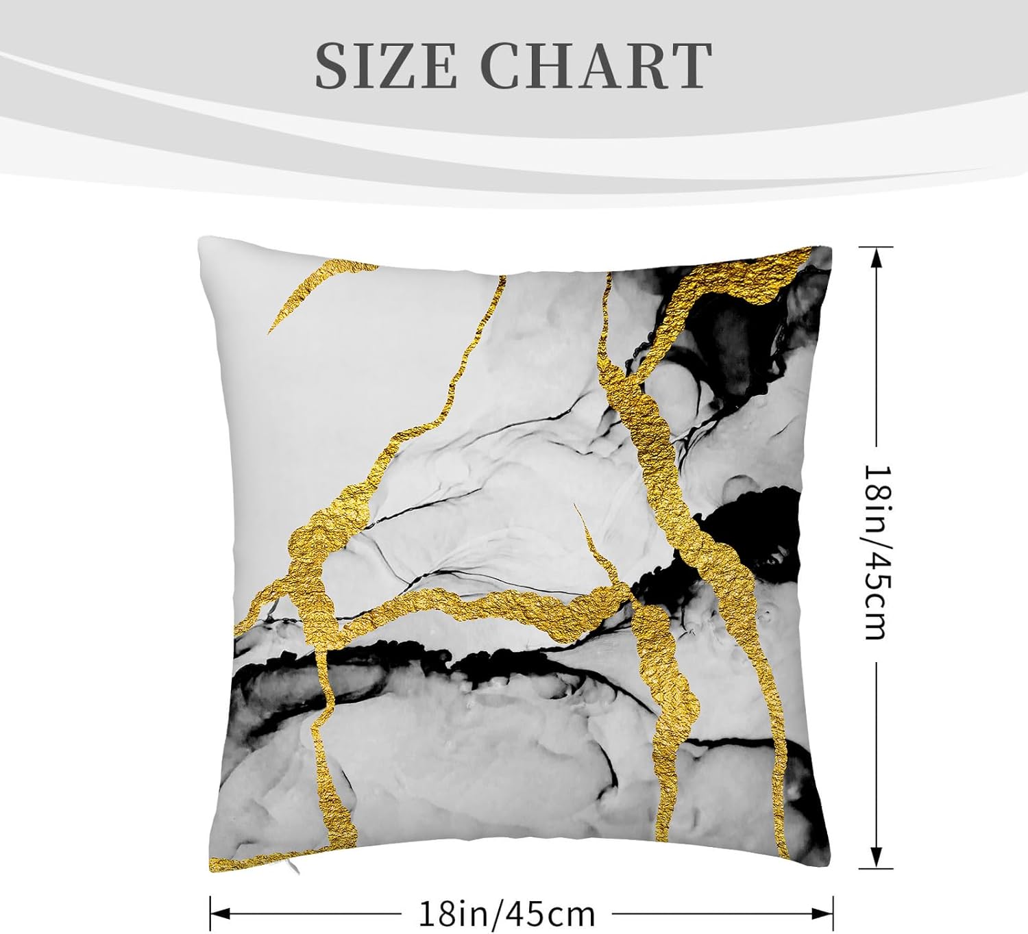 Black Gold Grey Marble Throw Pillows Covers 18x18 Inch Set of 4, Abstract Modern Decorative Pillow Cases for Sofa Couch Bedroom Living Room Home Black and Gold Decor Cushion Covers