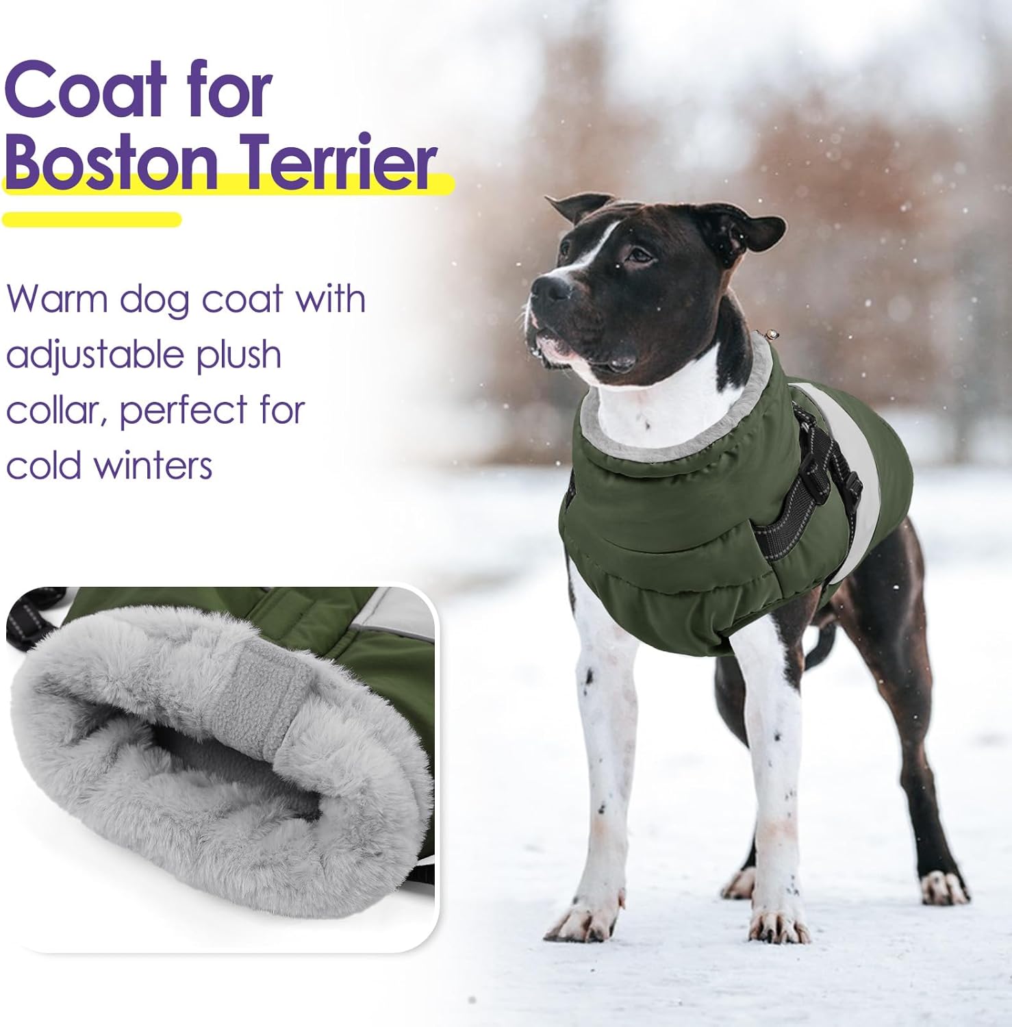 SUNFURA Small Dog Coat with Harness Built in, Warm Dog Jacket Winter with Zipper On Back, Waterproof Pet Snow Jacket Snowsuit Pet Sweater Clothes for Schnauzer, Yorkshire Terrier, Army Green S