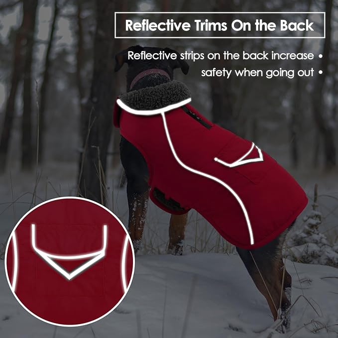 SUNFURA Dog Winter Coat, Medium Dog Coat Jacket with Fleece Lining for Cold Weather, Warm Puffer Jacket Turtleneck Snowsuit with Leash Hole for Jack Russel, Boston Terrier, Red M