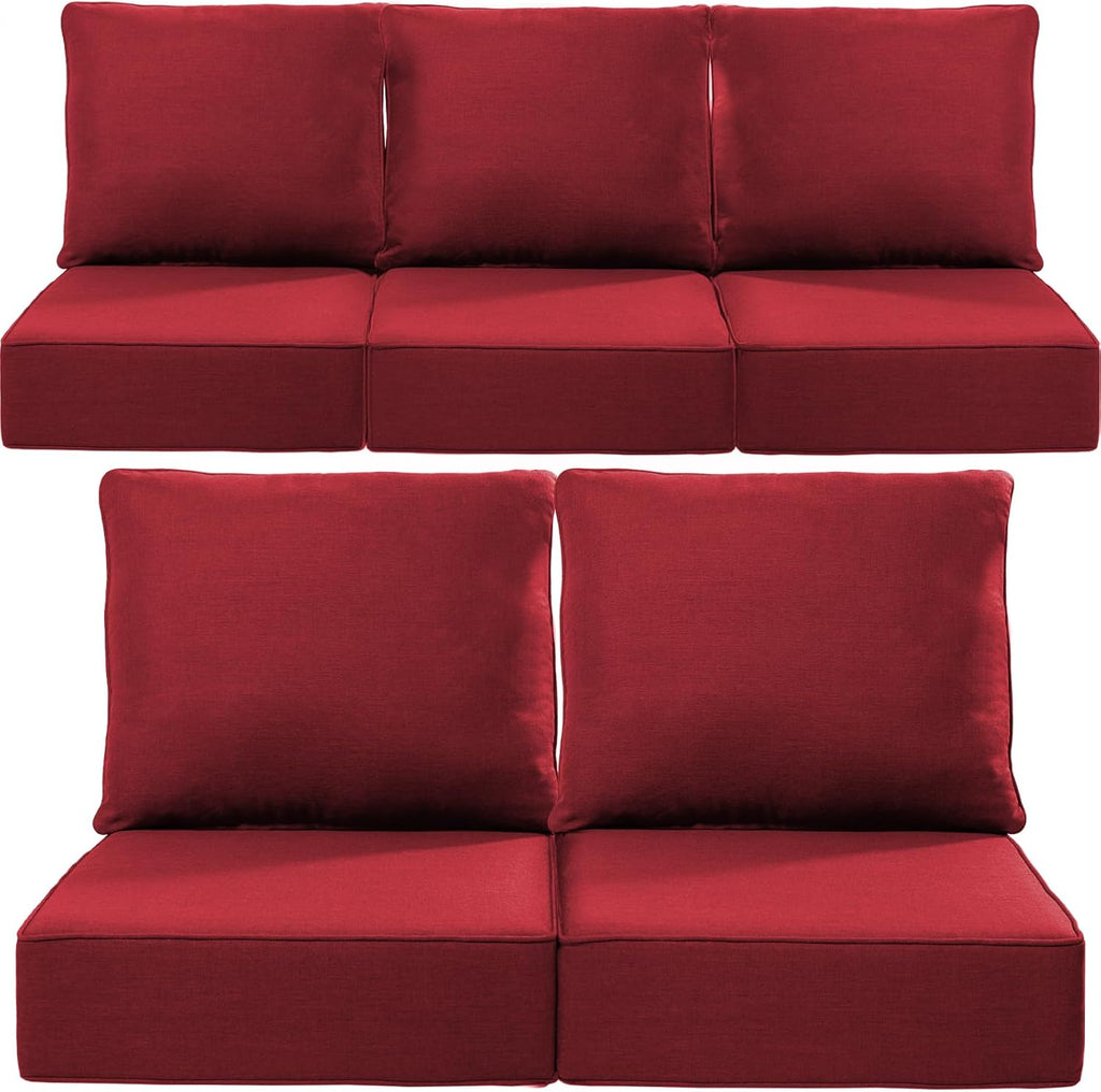 Luxury 22x24/22x25 6-Inch Outdoor Cushions for 5 Peice Patio Furniture Set - Set of 5 Water-Resistant Pillow for Dining Rocking Swivel Chairs Loveseat Couch Sectional Sofa - Red