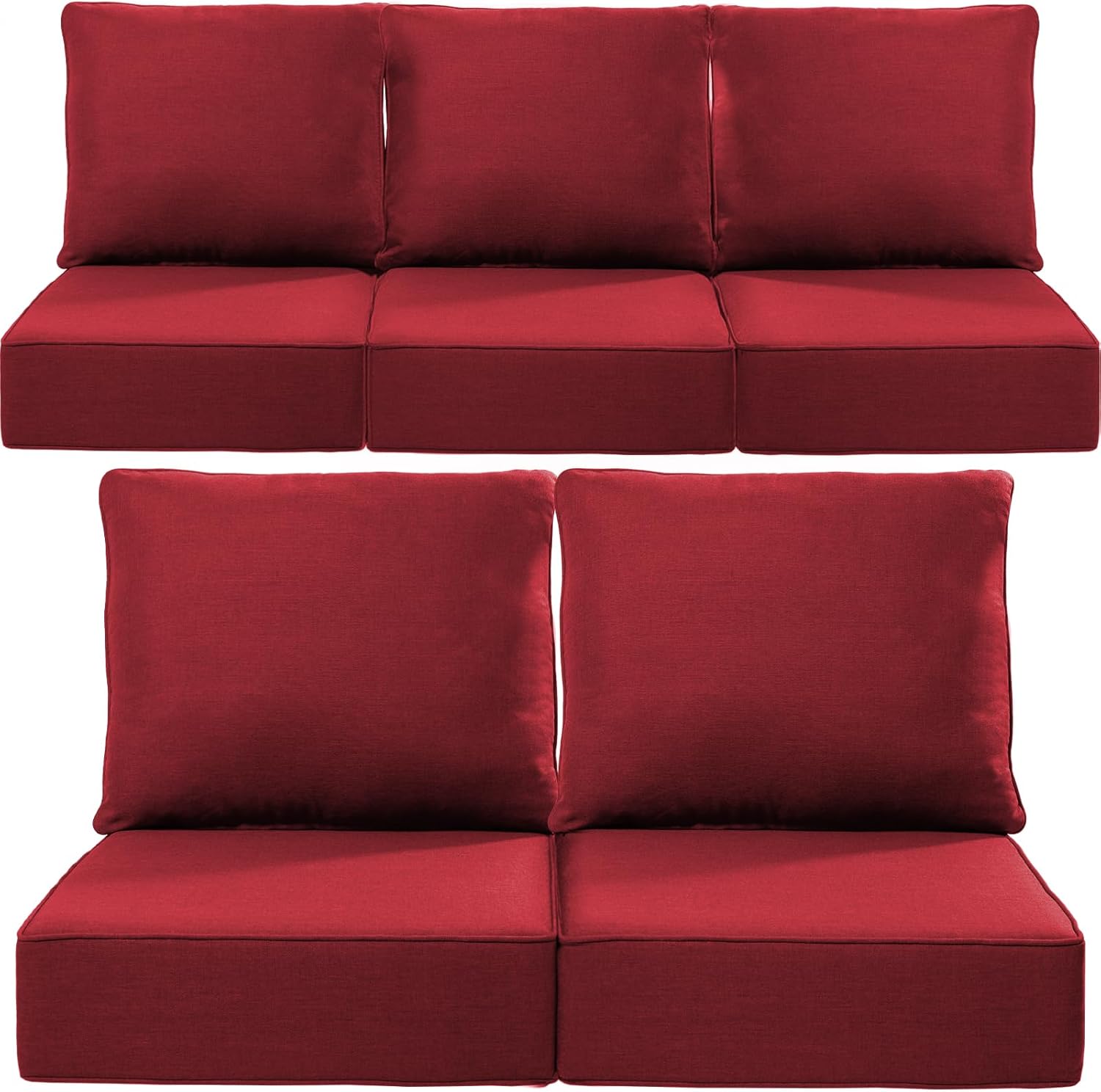 Luxury 22x24/22x25 6-Inch Outdoor Cushions for 5 Peice Patio Furniture Set - Set of 5 Water-Resistant Pillow for Dining Rocking Swivel Chairs Loveseat Couch Sectional Sofa - Red