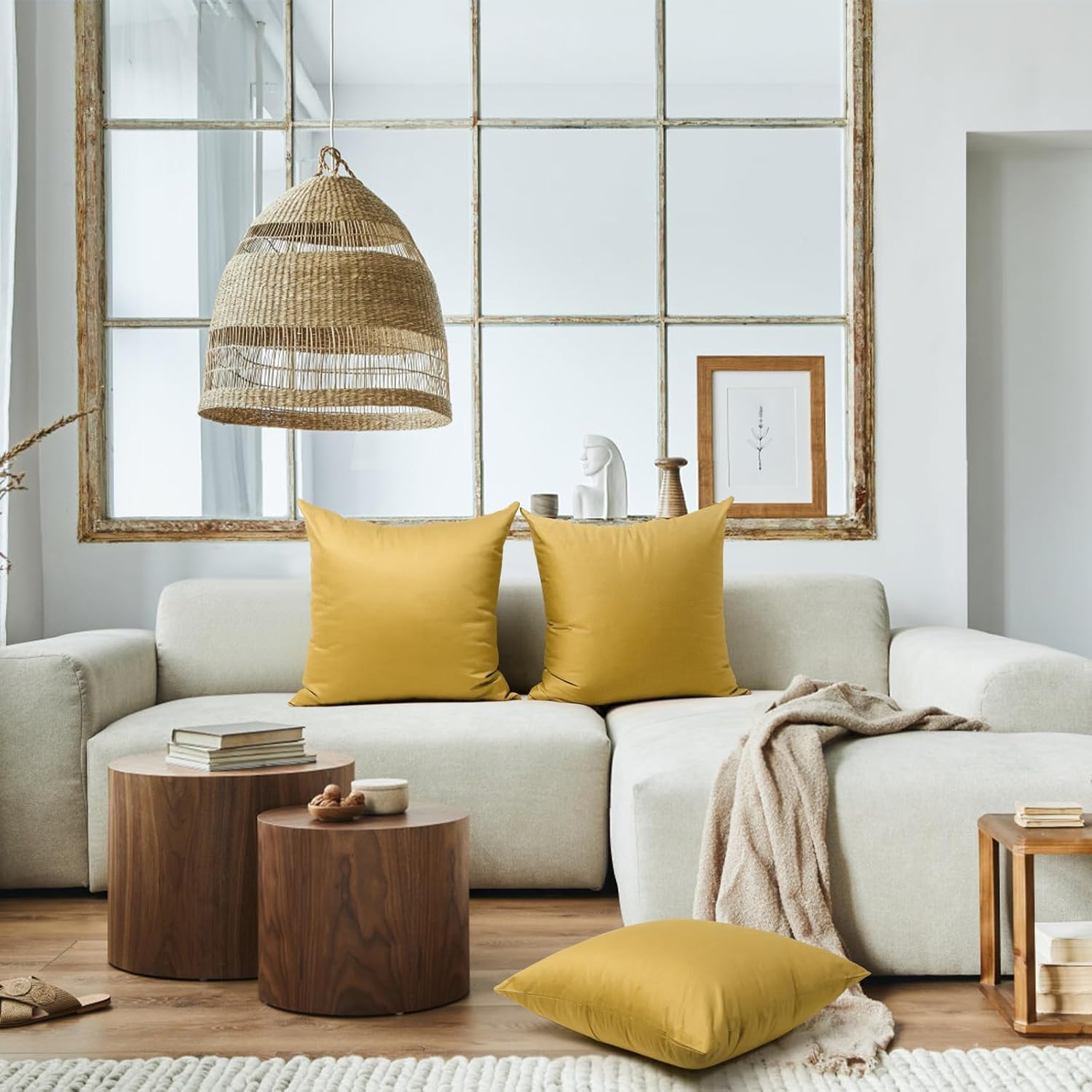 Thmyo 4-Pack 100% Cotton Comfortable Solid Decorative Throw Pillow Case Square Cushion Cover Sublimation Blank Pillow Covers DIY Throw Pillowcase for Sofa Couch(20x20 inch/ 50x50cm, Mustard Yellow)