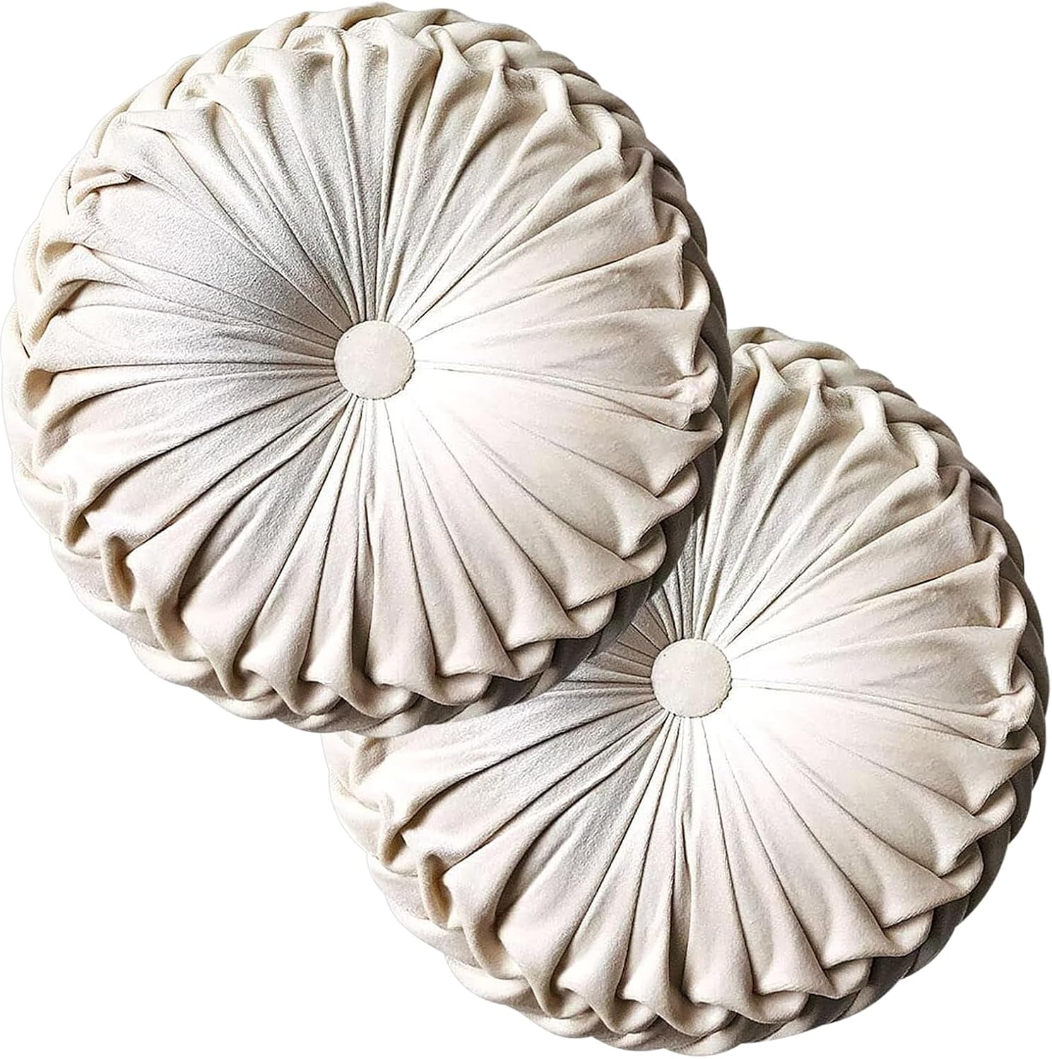 2 Pcs Round Throw Pillows Decorative Pumpkin Velvet Boho Pleated Bed Pillows Back Support for Couch Chair Dorm Car 14.96'' (Beige)